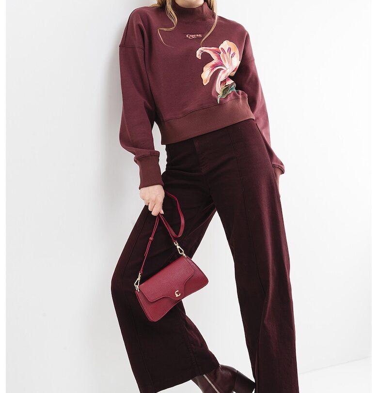 Къс суитшърт с паднали ръкави - Коняк кафяв GUESS