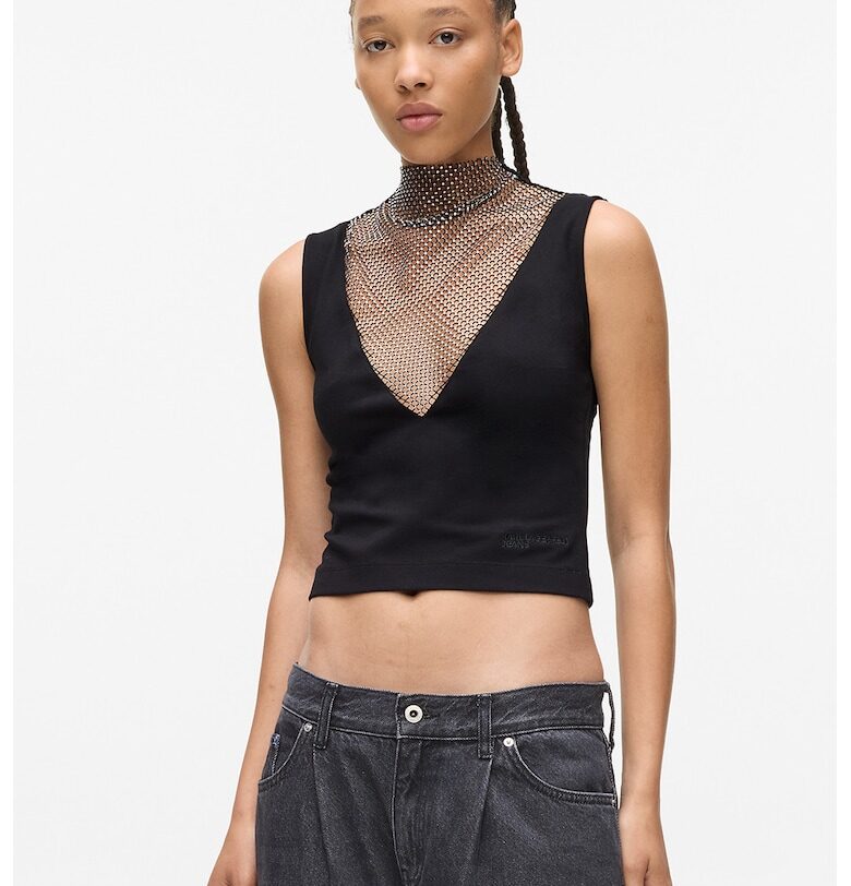 Къс топ с мрежа - Черен KARL LAGERFELD JEANS