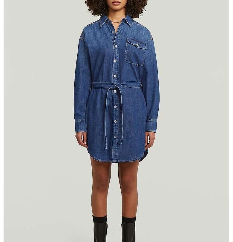 Къса дънкова рокля-риза с връзка G-STAR