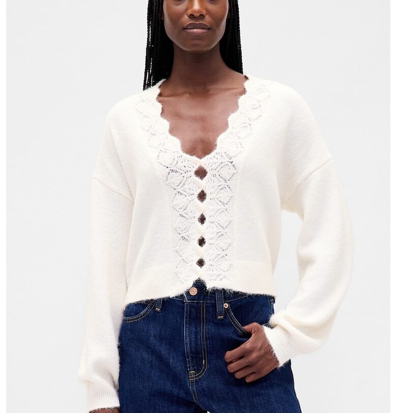 Къса мъхеста жилетка - Слонова кост GAP