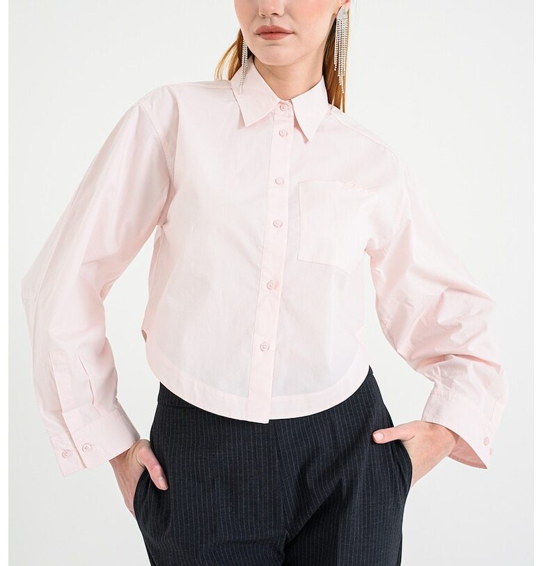 Къса памучна риза Boskota - Бледо розово BOSS