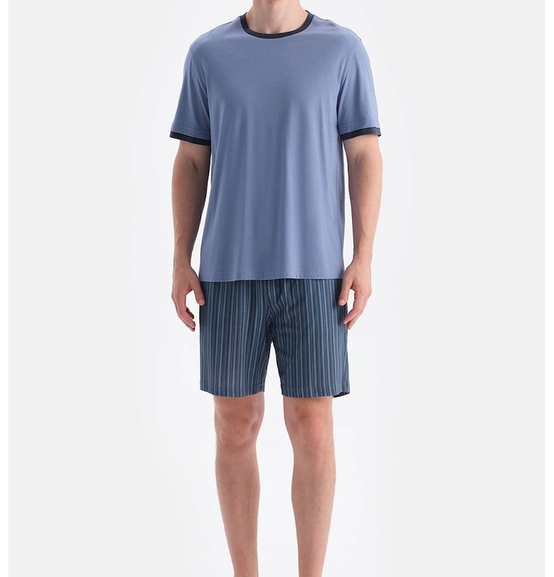 Къса пижама от памук и модал - Прашно синьо DAGI