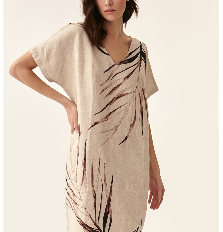 Къса пола от лен с тропическа шарка Tatuum