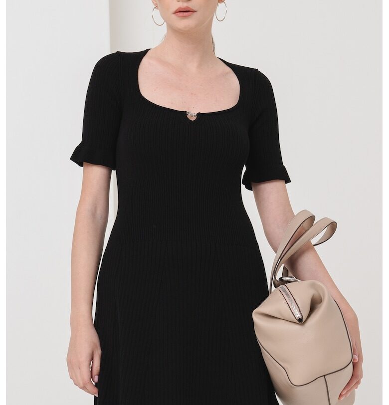 Къса рипсена рокля с дълбоко овално деколте BOSS