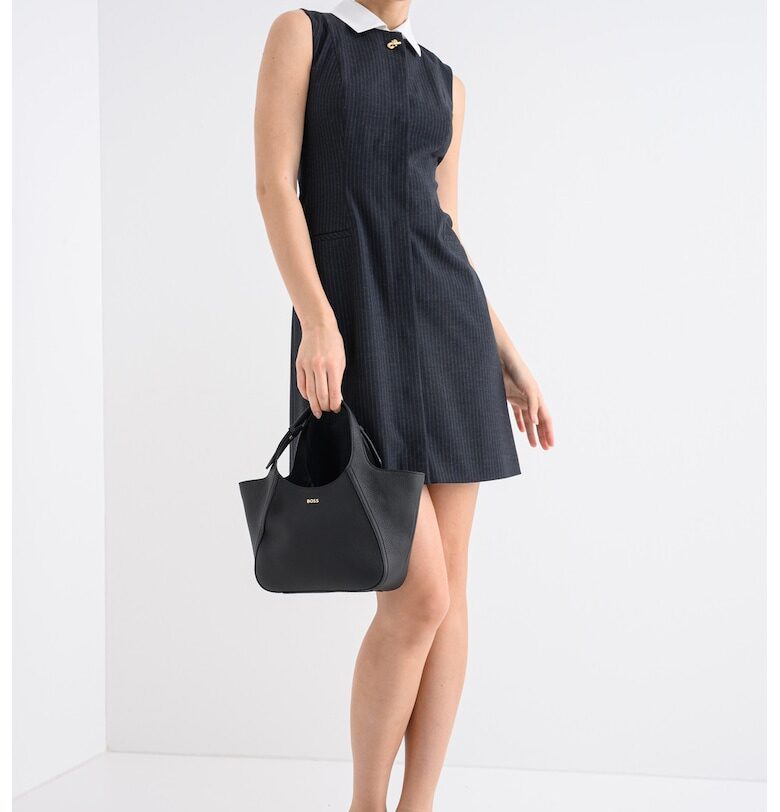 Къса рокля Kaledoni със ситно райе и яка HUGO