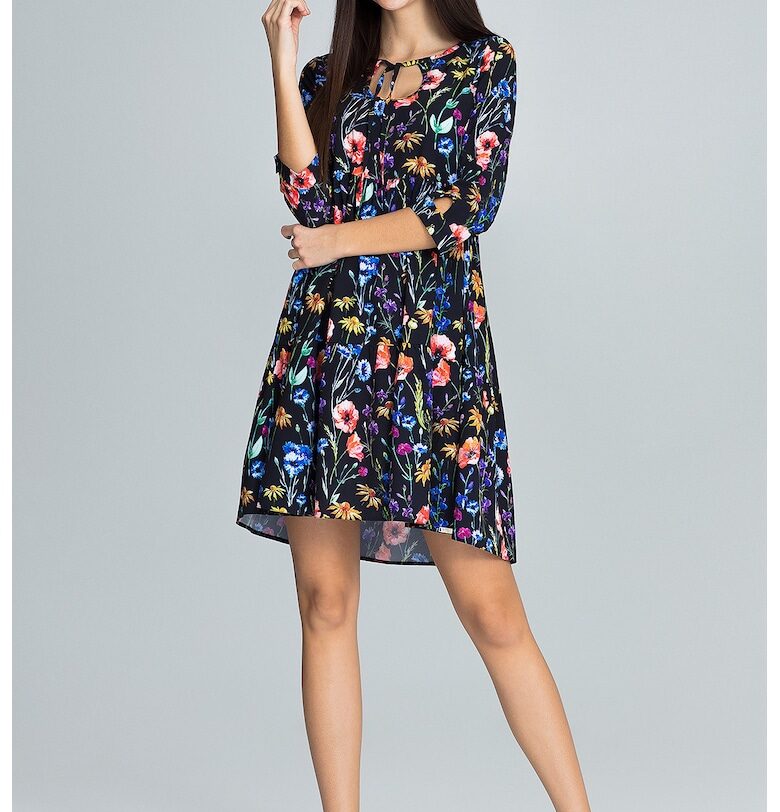 Къса рокля  M598 - флорален принт - многоцветна - полиестер Figl