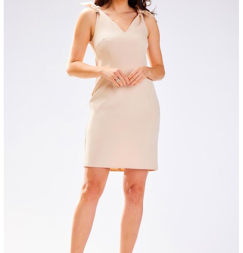 Къса рокля без ръкави - с V-образно деколте - вталена А571 awama