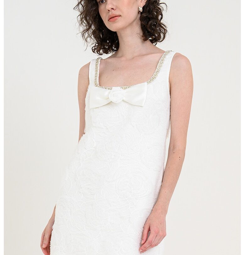 Къса рокля с бродерии и панделка SELF-PORTRAIT