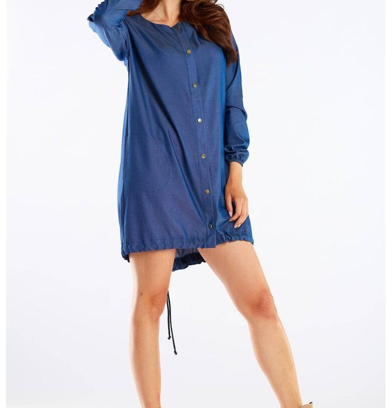 Къса рокля с дълъг ръкав - вискоза A453 awama