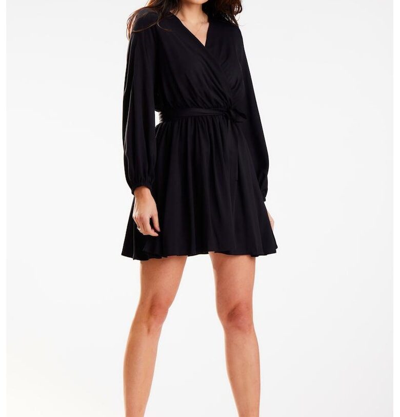 Къса рокля с дълъг ръкав - вискоза - ежедневна A577 awama