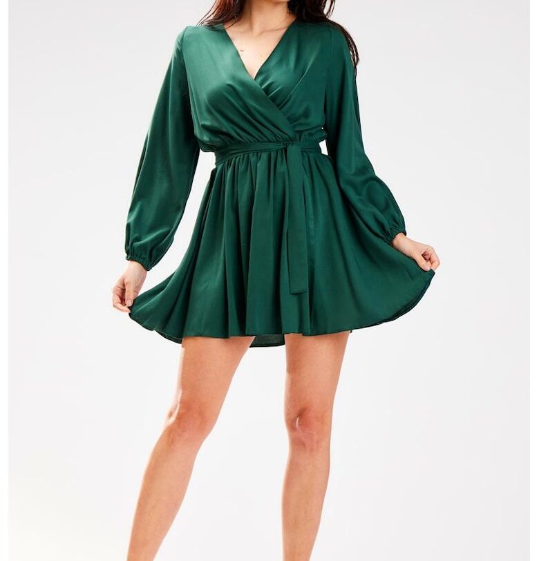 Къса рокля с дълъг ръкав - вискоза - ежедневна A577 awama