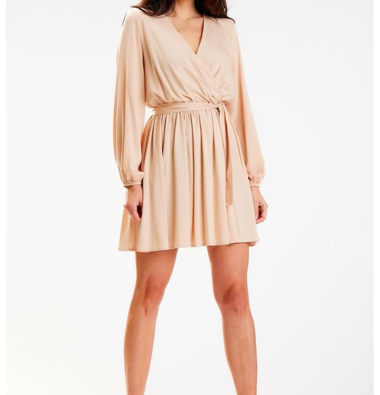 Къса рокля с дълъг ръкав - вискоза - ежедневна A577 awama