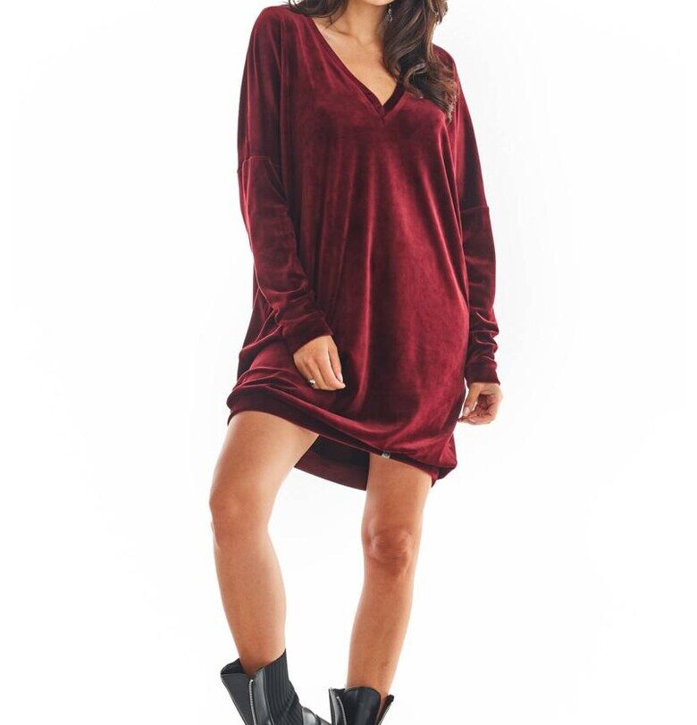 Къса рокля с дълъг ръкав - полиестер - ежедневна A378 awama