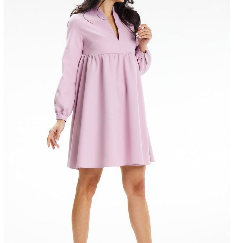 Къса рокля с дълъг ръкав - разкроена - с V-образно деколте A636 awama