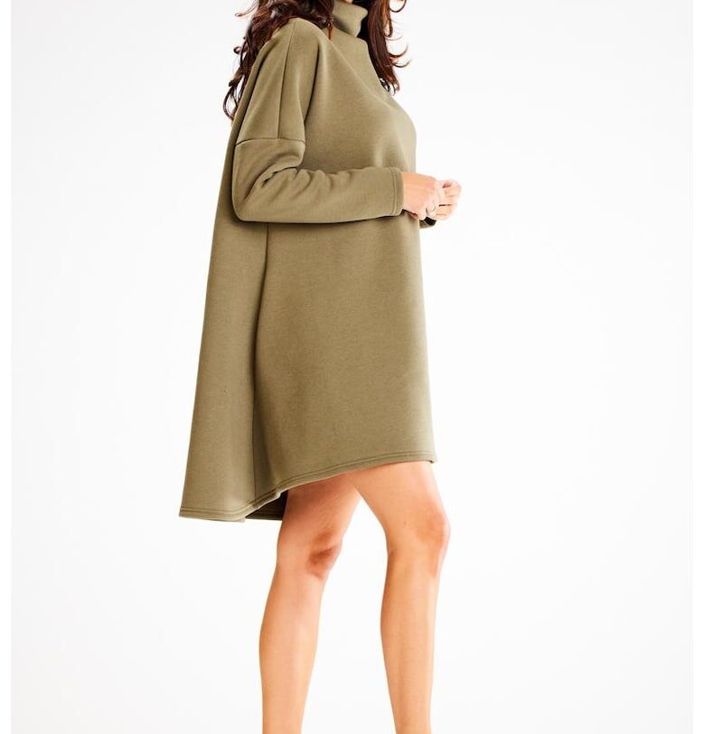 Къса рокля с дълъг ръкав - с кръгло деколте - асиметрична A609 awama