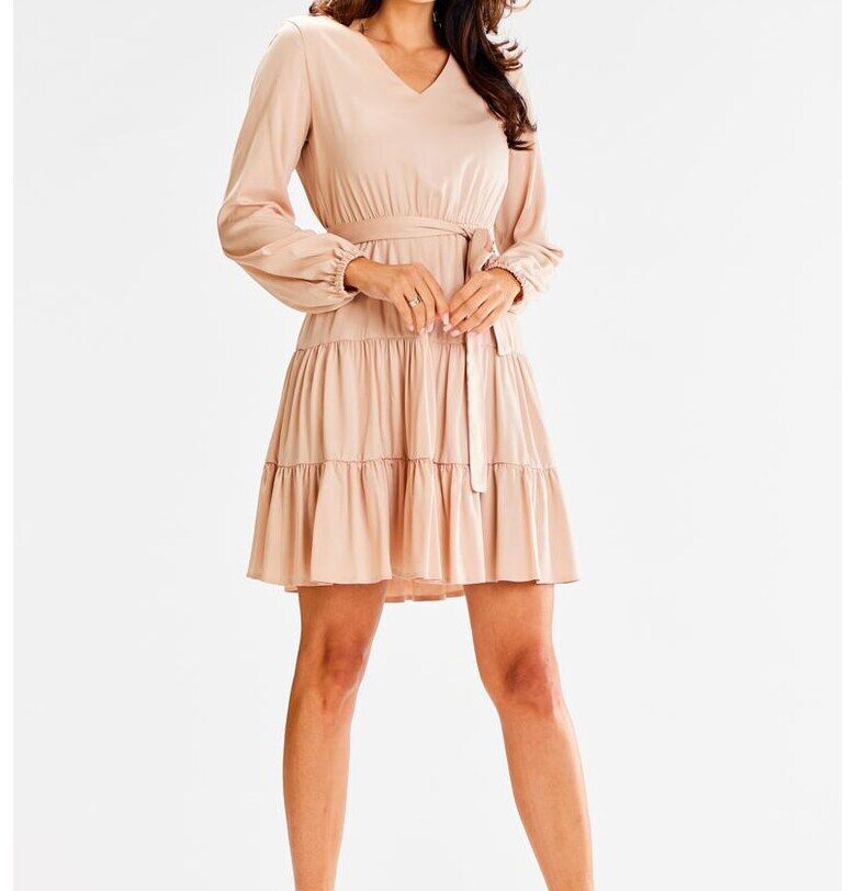 Къса рокля с дълъг ръкав - свободна кройка - вискоза A603 awama