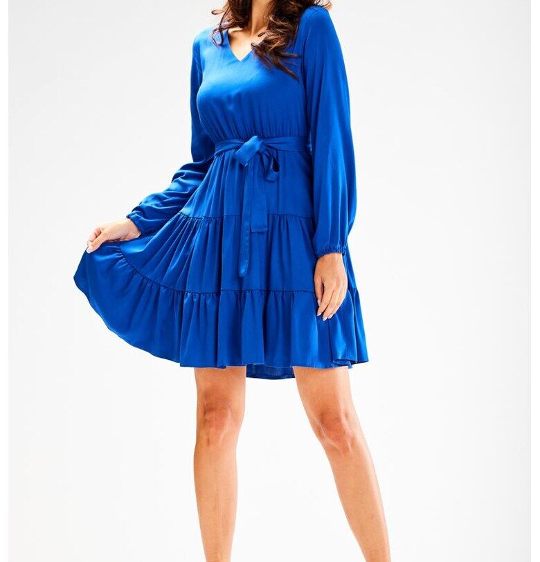 Къса рокля с дълъг ръкав - свободна кройка - вискоза A603 awama