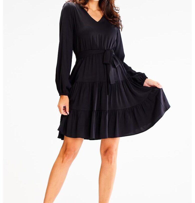 Къса рокля с дълъг ръкав - свободна кройка - вискоза A603 awama