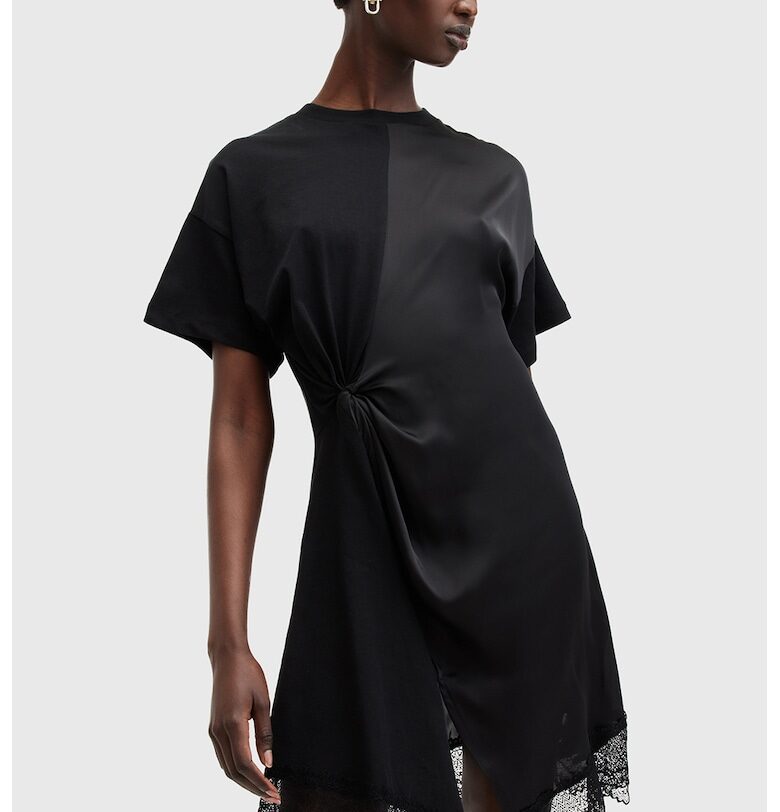 Къса рокля с къси ръкави и дантелен подгъв AllSaints