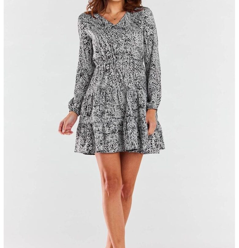 Къса рокля с принт и дълъг ръкав A470 awama