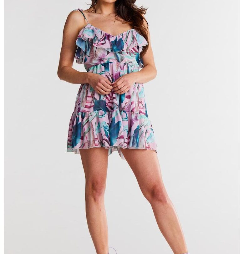 Къса рокля с флорални мотиви без ръкави - ежедневна - с V-образно деколте A503 awama