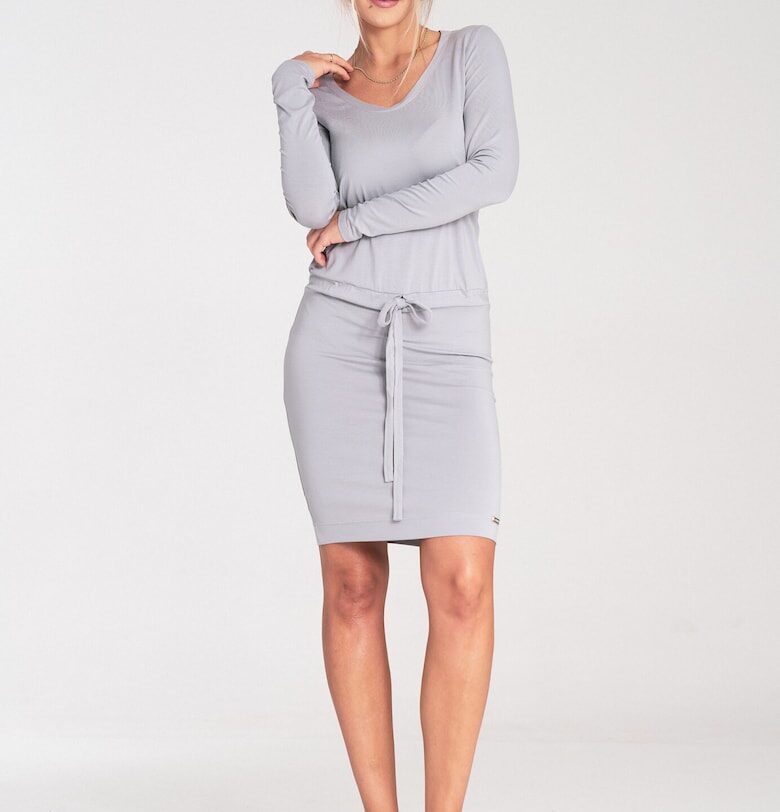 Рокля  M1049 - тъмно сива - дълбоко деколте - къс ръкав - вискоза Figl