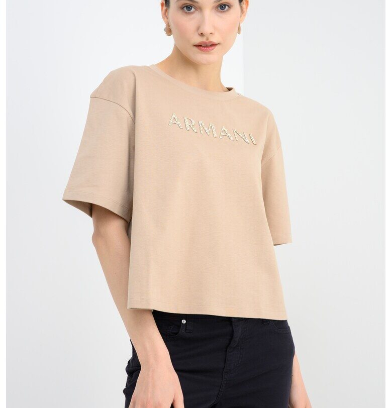 Къса тениска с паднали ръкави - Златист/Тъмнобежово/Сребрист ARMANI EXCHANGE