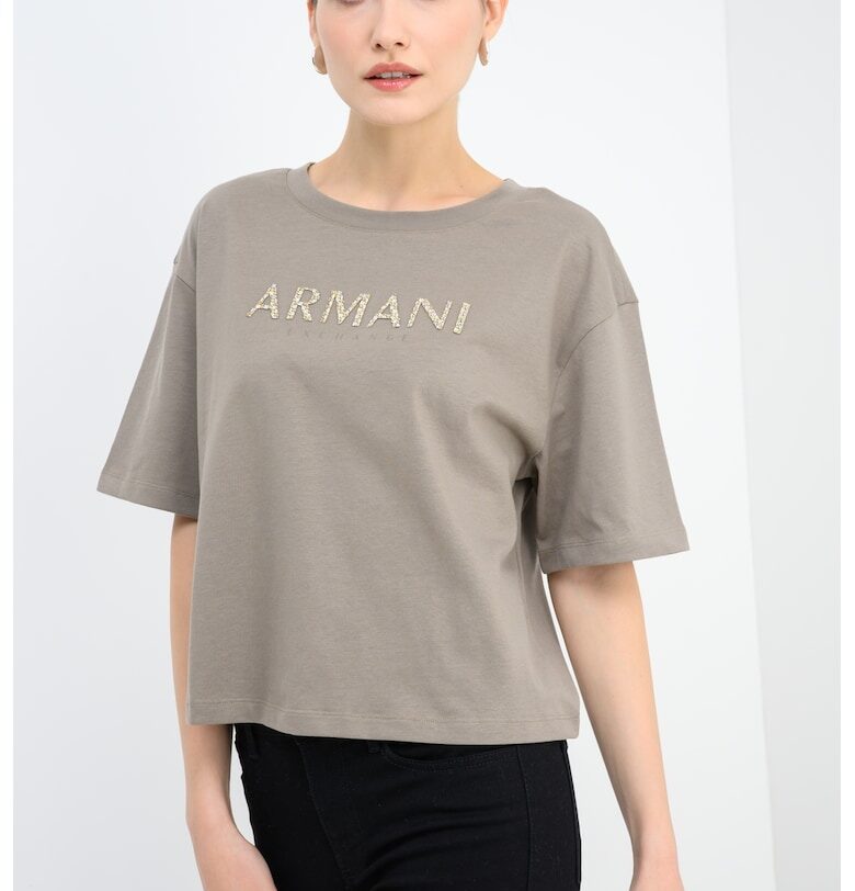 Къса тениска с паднали ръкави - Златист/Сиво-кафяв/Сребрист ARMANI EXCHANGE