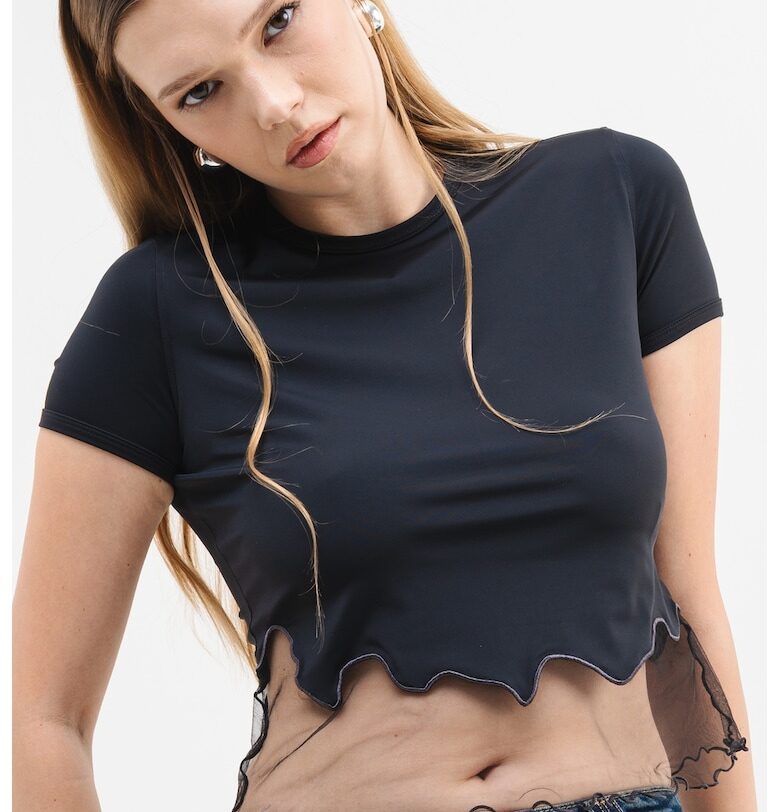 Къса тениска с прозрачен детайл - Черен Diesel