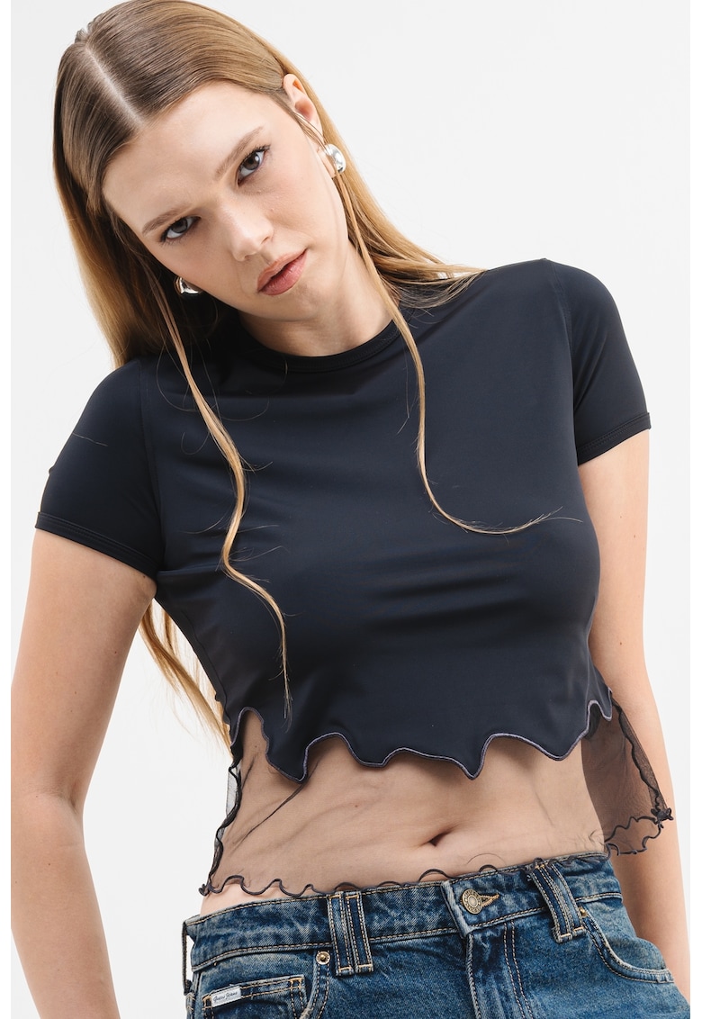 Къса тениска с прозрачен детайл - Черен Diesel