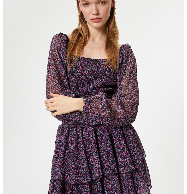 Къса флорална рокля с квадратно деколте KOTON