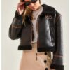 Късо дамско яке -  екологична кожа - черно HiCCUP