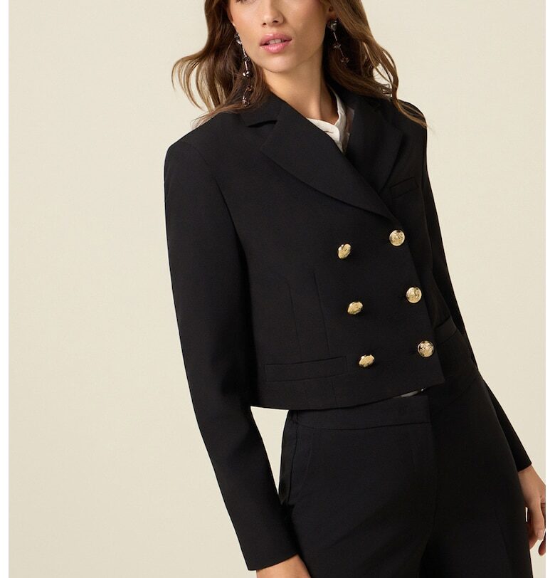 Късо двуредно сако - Черен Oltre