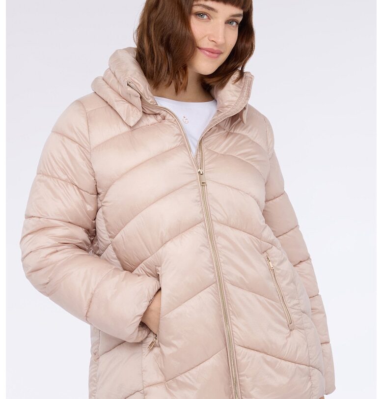 Късо зимно яке с качулка - Прашно розово Fiorella Rubino