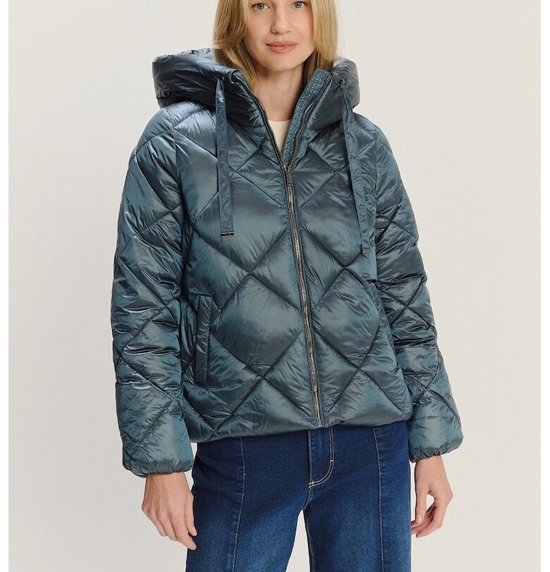 Късо зимно яке с качулка - Петролно синьо GreenPoint