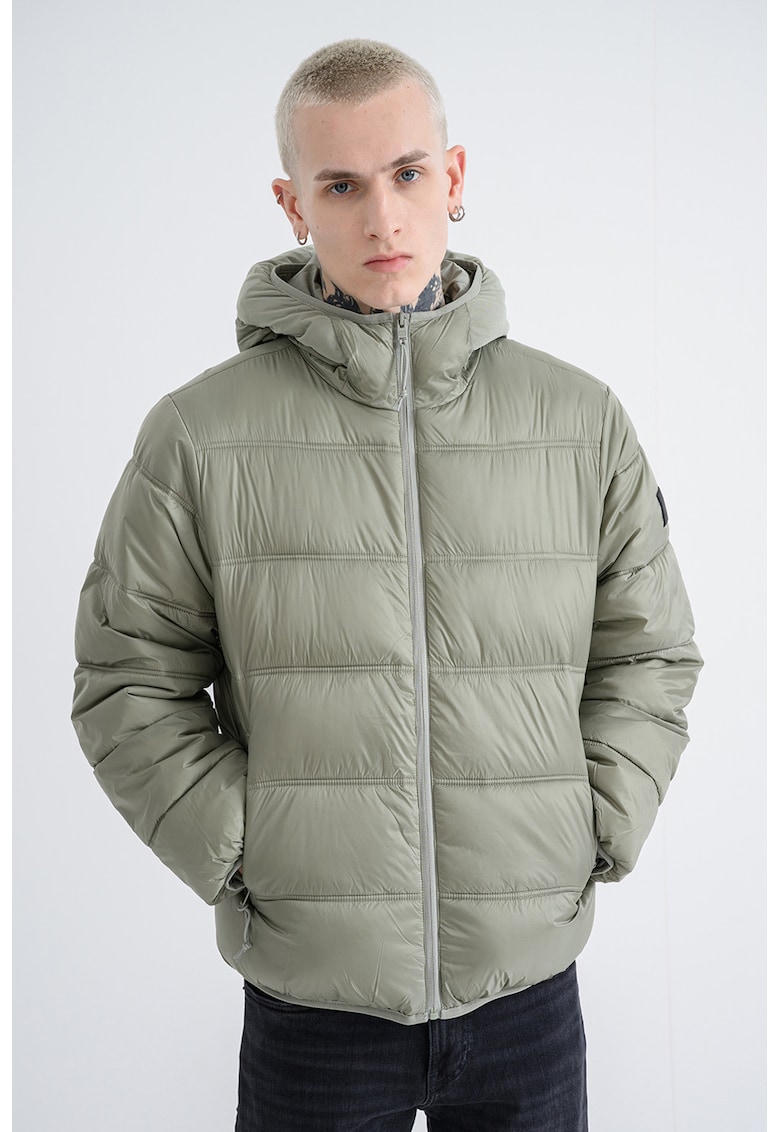 Късо капитонирано зимно яке с качулка - Бледозелен Tommy Jeans