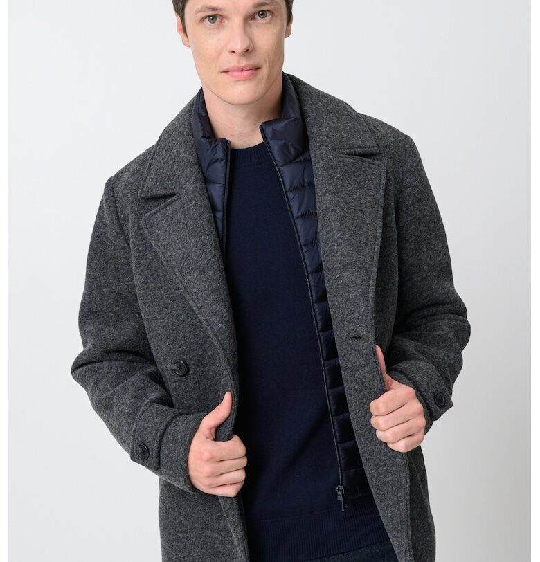 Късо палто Claudio с вълна и дизайн 2 в 1 - Меланж тъмно сиво Geox