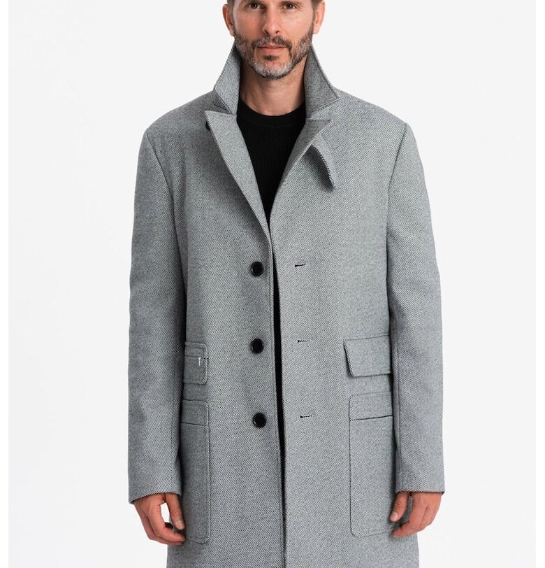 Късо палто с двойни ревери - Светлосив меланж OMBRE