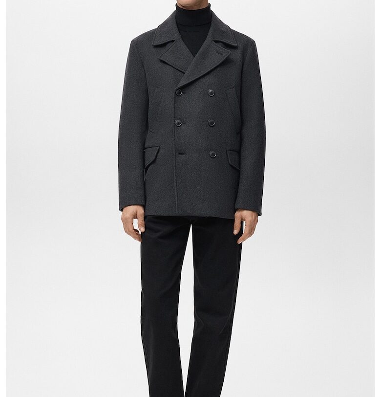 Късо палто с двуредно закопчаване - Tъмносив Mango