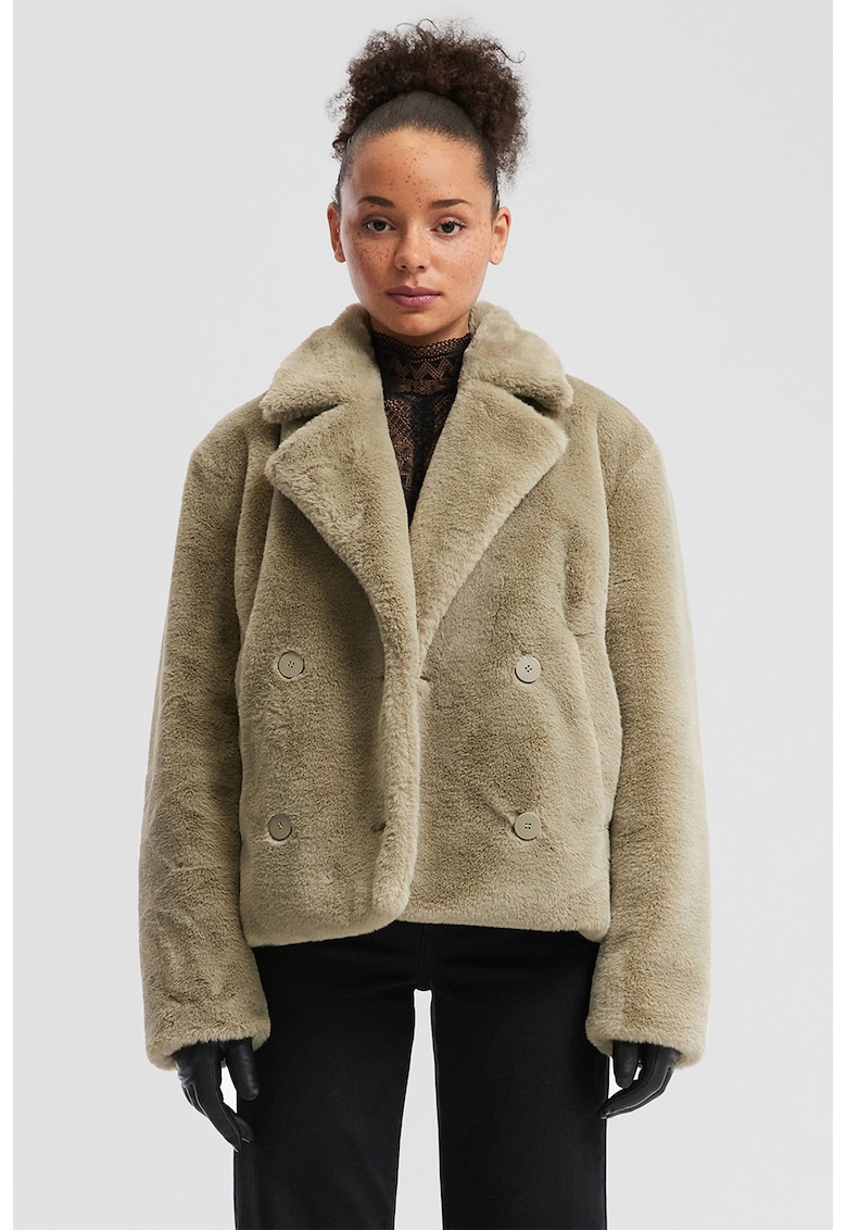 Късо палто с еко пух - Светлокафяв QS