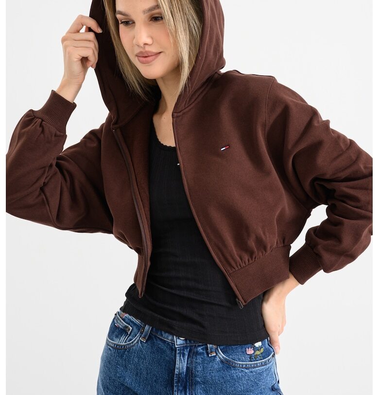 Късо свободно худи с къс цип - Кафяв Tommy Jeans