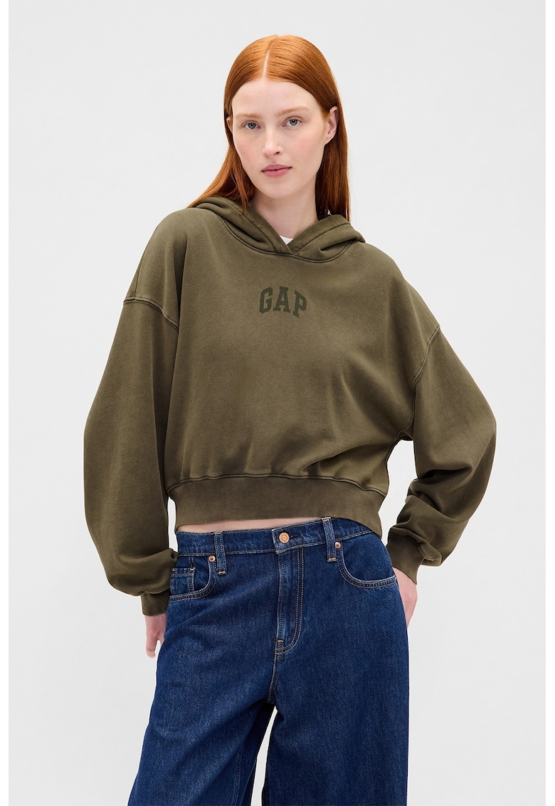 Късо худи с лого и животинска шарка - Каки GAP