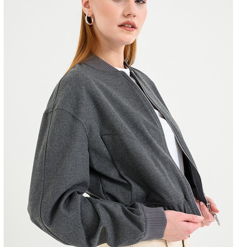 Късо яке бомбър Amirana с еластичен подгъв - Tъмносив HUGO