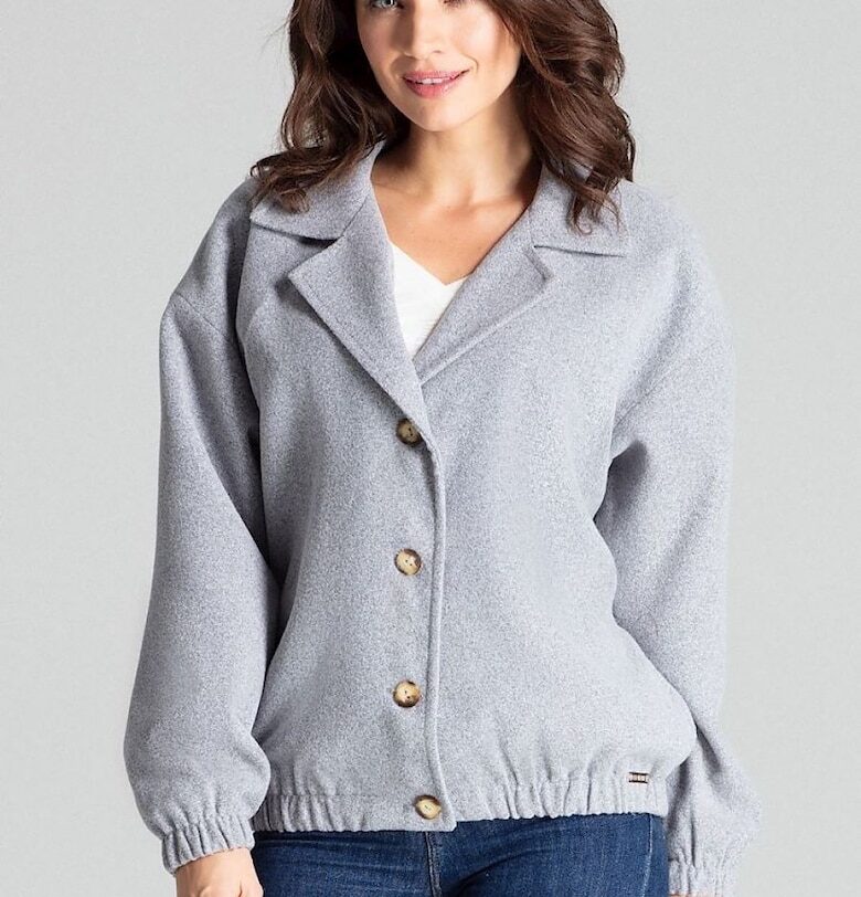 Късо яке -  сиво - с големи ръкави - странични джобове - полиестер - Lenitif