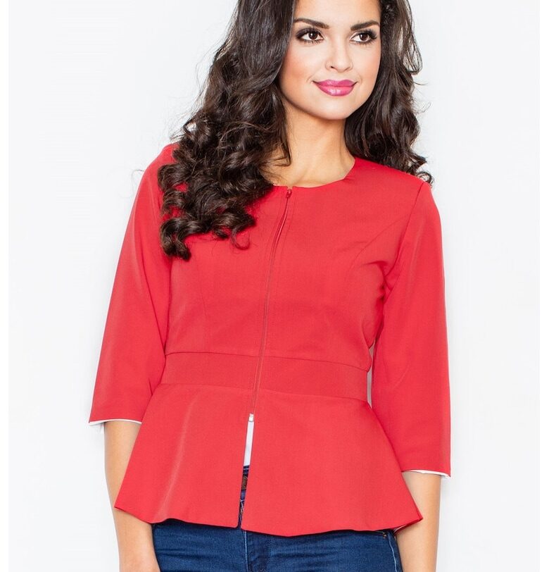 Късо яке  червено - с цип - за жени - полиестер - Figl