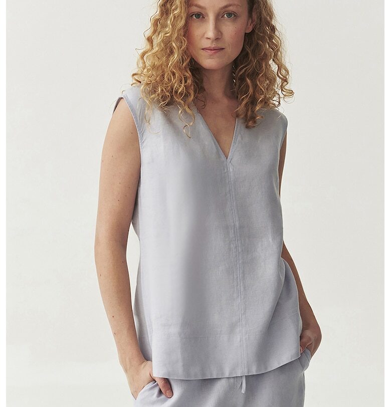 Ленен топ Luiza с шпиц - Ледено синьо Tatuum