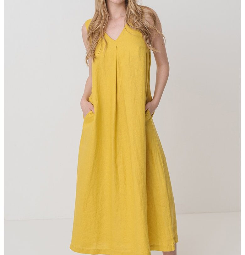 Ленена миди рокля с шпиц United Colors of Benetton