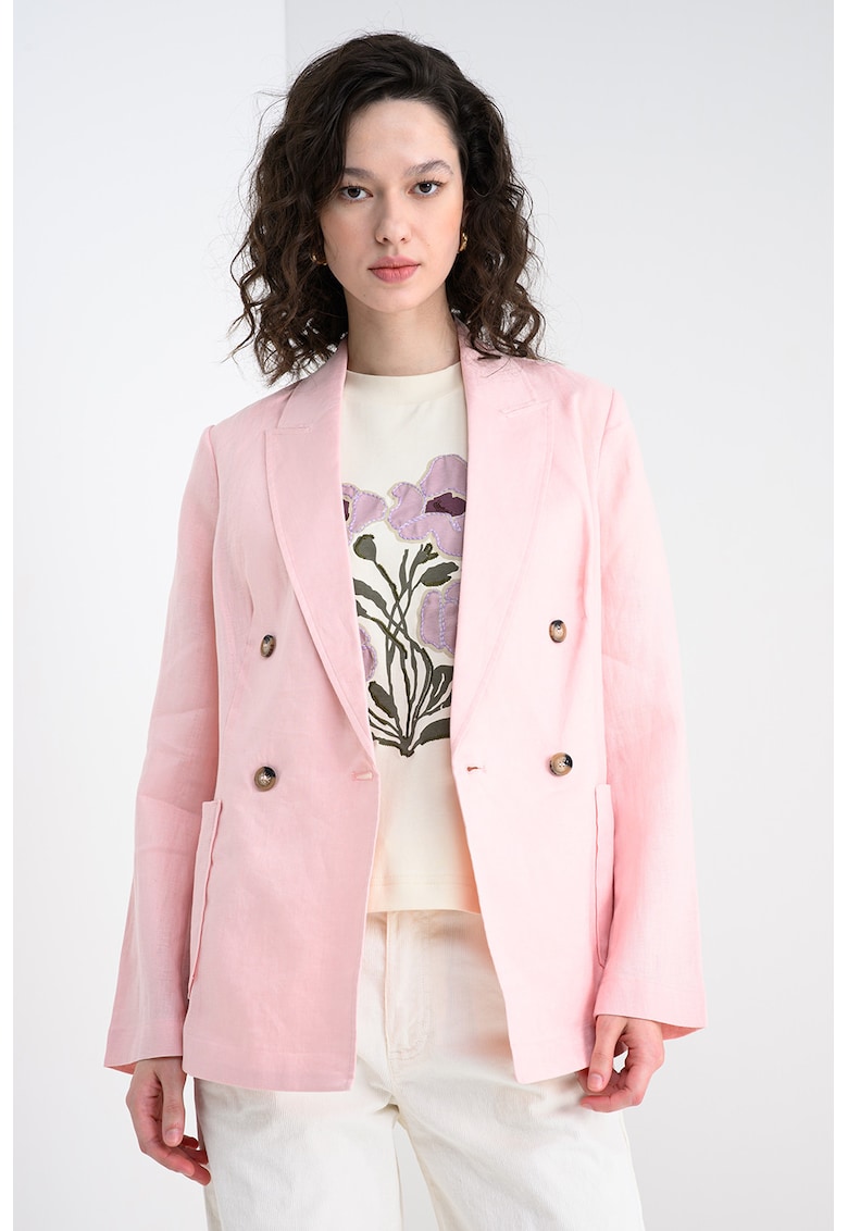 Ленено сако с двуредно закопчаване - Пастелнорозов United Colors of Benetton