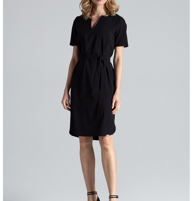 Лятна рокля  M669 - черна - къс ръкав - 95% полиестер - Figl