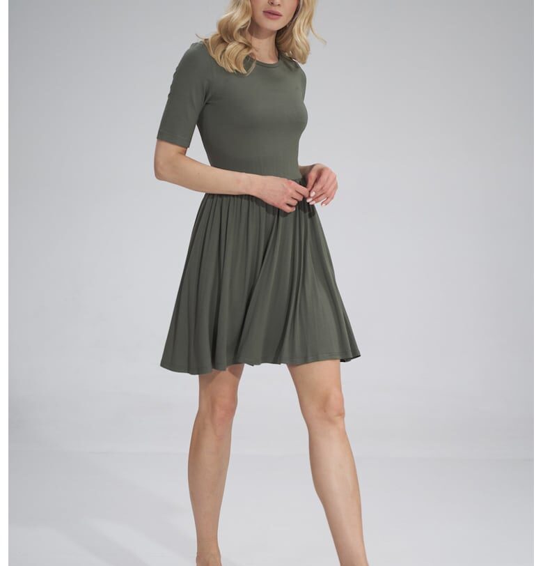 Лятна рокля -  M751 - къс ръкав - зелена - вискоза Figl